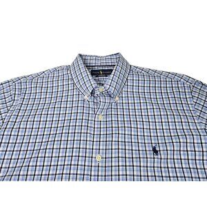 Ralph Lauren Performance Button Up Shirt Long Sleeve Men’s XL Plaid Blue White